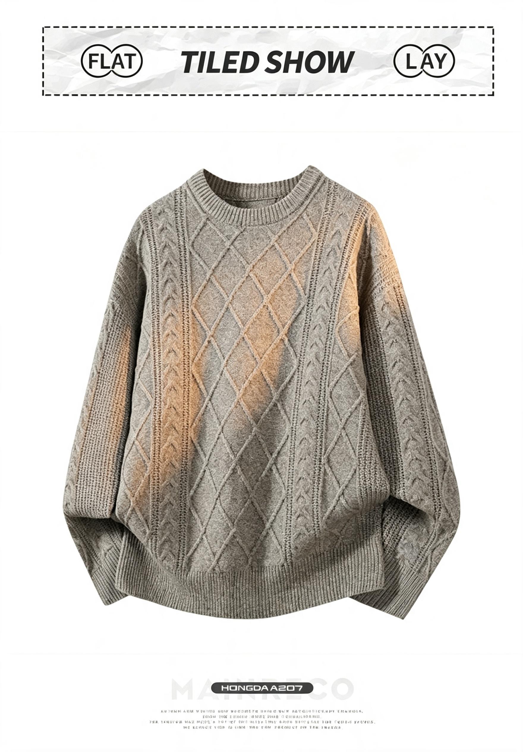 Men's Crew Neck Cable Knit Sweater, Thickened Warm Soft Skin‑Friendly Anti‑Pilling Rhombus Textured Pullover Jumper Casual Autumn Winter Outerwear Vintage College V-Neck Cardigan menswear knitwear wear