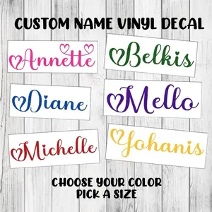 Custom Name Vinyl Decal Personalized Cursive Lettering Heart Sticker Organiser, Bottles, Cups, Canister, Laptop, Luggage, Car, Truck, Window, Wall