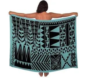 2 YARDS HAWAIIAN PRINT RAYON SARONG - Blue Tribal Tiare