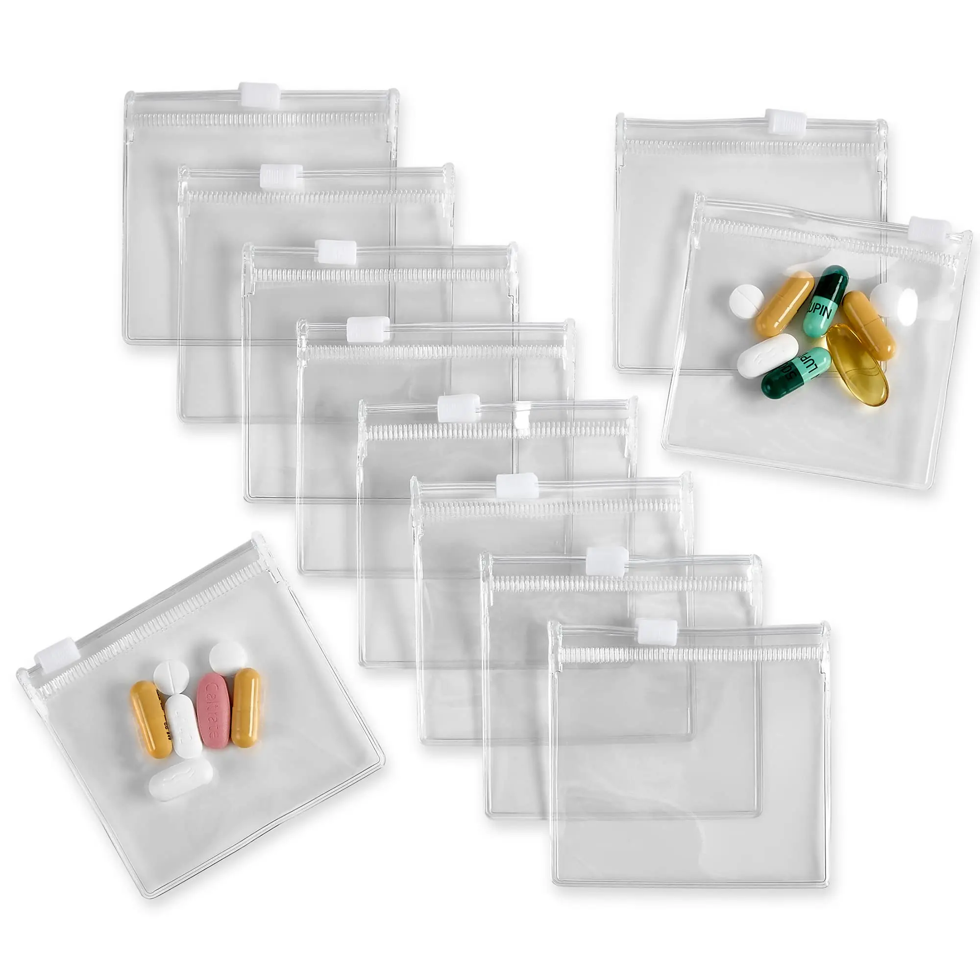 Zippered Pill Pouch Bags - 12 Pcs, Slide Lock Clear Plastic Mini Bags, - Self-Sealing, Reusable Healthcare Aid