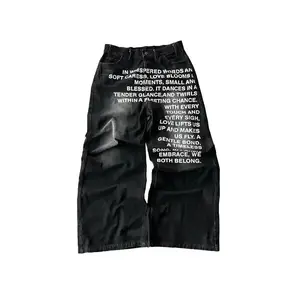 Fashion Retro Streetwear Hip-Hop Pants Casual Pants Men'S Wide Leg Pants Letter Printed Jeans Baggy Pants