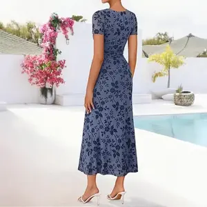 Women's Summer Short Sleeve Floral Bodycon Dress 2026 Ruched Mesh Wedding Guest Cocktail Party Maxi Dresses Casual Womenswear