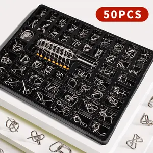 Set Of 50 Golden Puzzle Game Sets, Educational Toy Games, Unlock Iron Chain Toys, Unlock Link Games, Magic Toy Party, Nine Rings Puzzle Intelligent Lock Kongming Lock Halloween Christmas Gifts