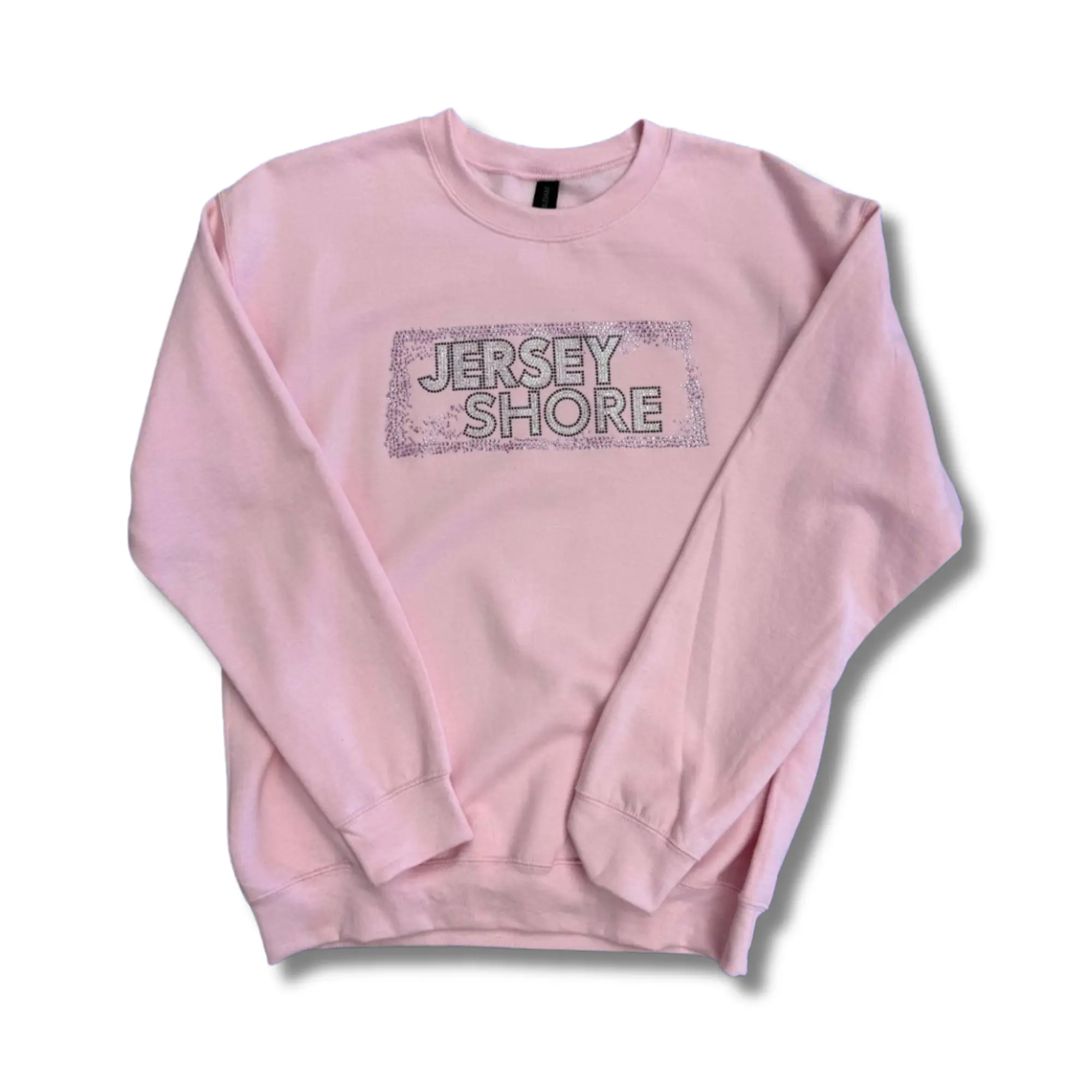 Pink Jersey Shore Stamp Rhinestone Crewneck – Baby Pink Sweatshirt Tops Casual Sweater