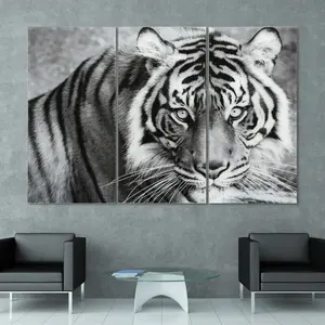 "Tiger" Frameless Free Floating Reverse Printed Tempered Glass Wall Art Set of 3