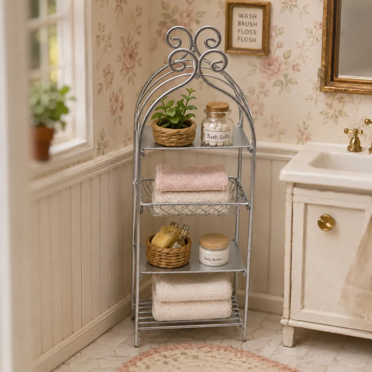 1:12 Miniature Metal Kitchen Shelf Dollhouse Storage Rack