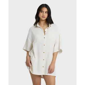 Feelin Fine Shirt Dress - White Cap