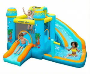 Arlopu Kids Inflatable Bounce House w/450W Blower, Kid Bouncer & Water Slide 2 in 1, Outdoor/Indoor Bouncy Castle Water Park Backyard with 2 Slides, Climbing Wall, Jumping Area, Splash Pool