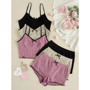 [Soft Sleepwear Set] 3pcs Soft Set - Women's Pajamas, Shorts, and Tank Top Comfortable Casual Home Wear Lingerie Polyester Fabric Womenswear