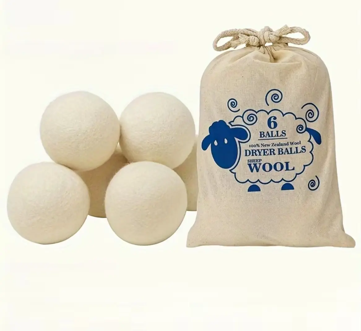 6pcs New Zealand Wool Dryer Balls - Chemical-Free, Unscented Natural Fabric Softener, Reusable Laundry Accessory, Energy Efficient, Soft, Wrinkle-Free Quick Drying Laundry Tool