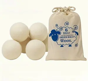 6pcs Wool Dryer Balls - Natural Fabric Softener, Reusable, Reduces Clothing Wrinkles and Saves Drying Time. Laundry Sheets