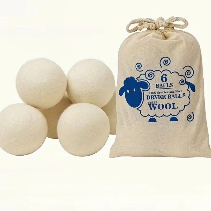 6pcs New Zealand Wool Dryer Balls - Chemical-Free Unscented Natural Fabric Softener Discs, Reusable All-Seasons Home Laundry Accessories, Energy-Efficient Quick-Drying Wrinkle-Reducing Tool