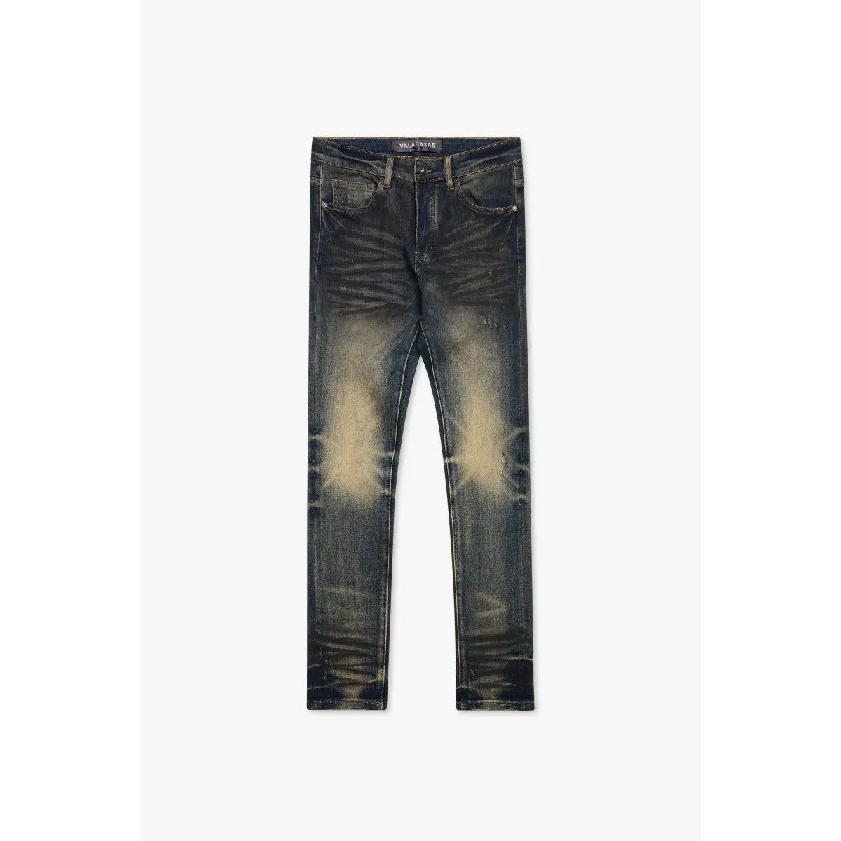 Women's Faded Vintage Jean Pants in Soft Stretch Denim - Skinny Fit with Sculpted Leg and Button Details, Aged Indigo, Casual, Cold Wash, Jeans, Hang Dry, Structured Profile, Skinny Jeans, Traditional