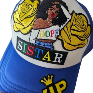 Dope SISTAR Blue & White Trucker Hat Unisex Size with Embroidered Rose and Crown Design