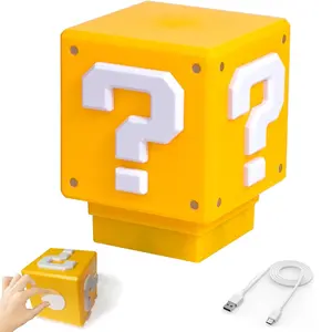 Mini Night Light Question Block, Toys Night Light for Kids, Square Brick with Game Sound Effects Lamp, for Desktop as Gifts for Kids Lamps for Bedrooms Boys