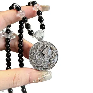 Silver Obsidian Nine-Tailed Fox Necklace | Ward Off Evil and Protect the Home | Auspiciousness and Power | Love and Marriage | Good Luck and Popularity | Wisdom and Spirituality summerwins,summerwins