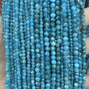 Best-selling 2-3-4mm natural blue apatite faceted and polished small round beads - exquisite and luxurious loose spacer beads arranged in an artistic and loose manner to create a dazzling visual hierarchy.Made from premium, high-end materials and meticul