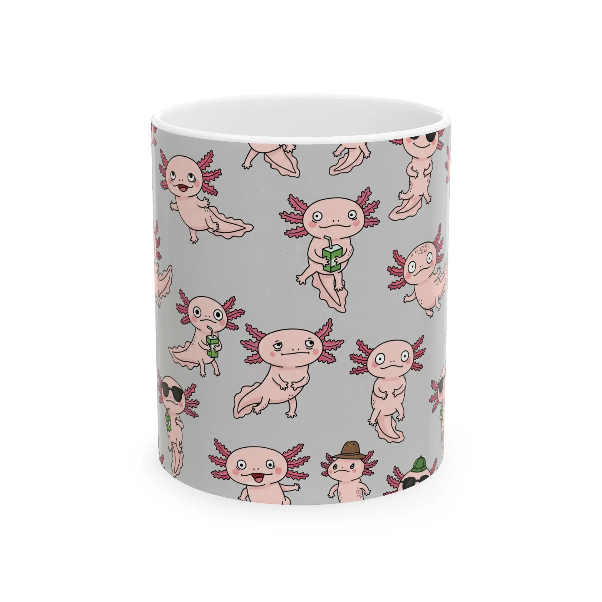 Ceramic Mug, Cute Axolotl Drinking Juice, Amphibian Coffee Cup, Animal Lover Gift, Funny Tea Mug, Unique Gift for Her, Reptile Lover Gift,