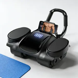 abdominal exercise 4-Wheel Ab Roller with Digital Fitness Tracker, Phone Holder & Elbow Support, Silent Soft Roller Auto Rebound Ab Workout Equipment for All Levels Home Gym magic  bb home  gym  flooring full-body workout kit portable gym fitness equipm