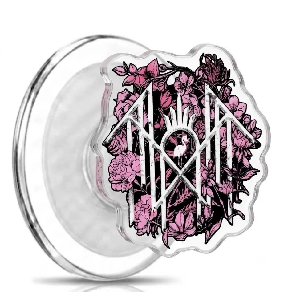 Pink Gothic Floral Phone Grip, Gothic Floral Phone Holder Grip, Mystical Boho Phone Stand, Dark Academia Aesthetic Cell Phone Grip, Gift for Women & Teens