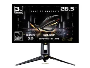 ASUS ROG Swift 27 inch (26.5" viewable) Dual Mode QHD 1440P 540Hz Full HD 720Hz AMD FreeSync Premium Pro & G-SYNC compatible 0.02ms HDR500 OLED Gaming Computer Monitor with Height Adjustable, Pivot, Swivel & Tilt  Stand PG27AQWP-G