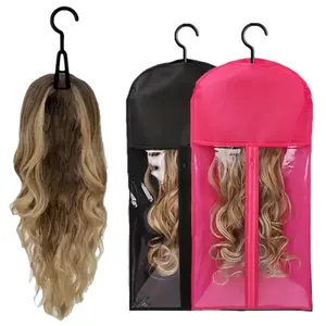 3PCS Wig Storage Bag With Hanger Hair Bags With Plastic Hanger for Hair Black Wig Organizer Hangers For Multiple Wigs