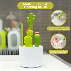 Four-In-One Creative Cleaning Brush Set, Cactus Newborn Baby Bottle Brush, Straw Brush, Multi-Function Washing Brush Kit, Full Angle Gap Cleaner