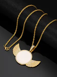 Memory Angel Wings Design Stainless Steel Chain 14k Gold Plated Necklace, Elegant Angel Wings Pendant, Unisex Appeal Fashion Jewelry, Perfect Gift for Birthdays