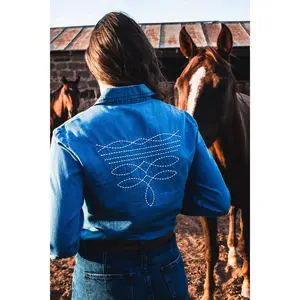 Boot Stitch denim pearl snap