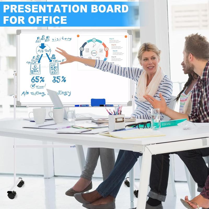 Dry Erase Board with Stand Double-Sided Mobile Whiteboard - 36"x24" Adjustable Height Rolling White Boards on Wheels for  & Adults