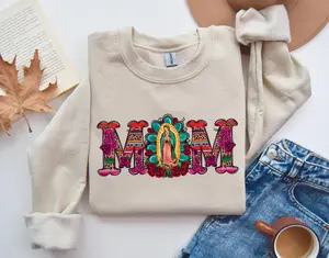 Mexican Mom Sweatshirt with Virgen de Guadalupe, Mother's Day Sweatshirt, Mexican Heritage Shirt, Latin Culture Mom Crewneck