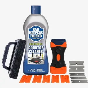 Glass StoveTop Cleaner For Electric Flat Top Stove, 13Pcs Kit Includes Cleaner Liquid, Scraper Tool & Scrub Brush, Removes Grease Oil Stains for Streak-Free Ceramic Gas Induction Stove