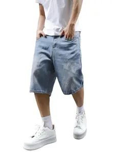 Simply Style Men's Loose Fit Summer Trousers Rayon Denim Shorts with Pockets Casual Knee-Length Pants for Streetwea