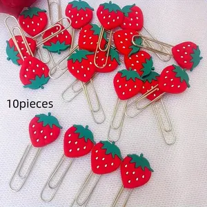 Strawberry Design Binder Clip, 10pcs/set Cute Strawberry Paper Clip, Durable Book Page Storage Clip, Creative Stationery for Home School Office, Cute Strawberry Theme
