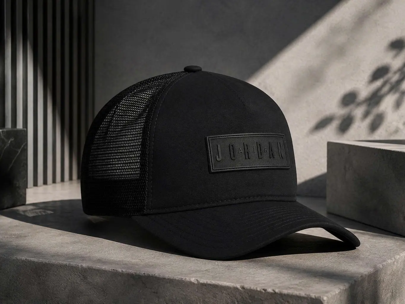 Jordan Black Mesh Trucker Hat with Logo Patch, Men's Fashionable Streetwear Sports & Outdoor Accessory