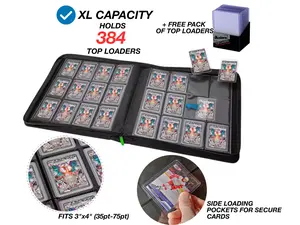 12 Pocket Trading Card Binder for Toploaders – Holds 384 Cards – PU Leather Zipper Binder – Side Loading – Pokémon, MTG, Sports Cards