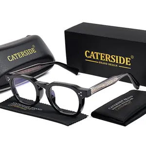 CATERSIDE Vintage Men's Eyeglass Frames Luxury Temple Tips Square Thick Glasses Frame Anti Blue Light for Travel Beach Ideal Gift Choice