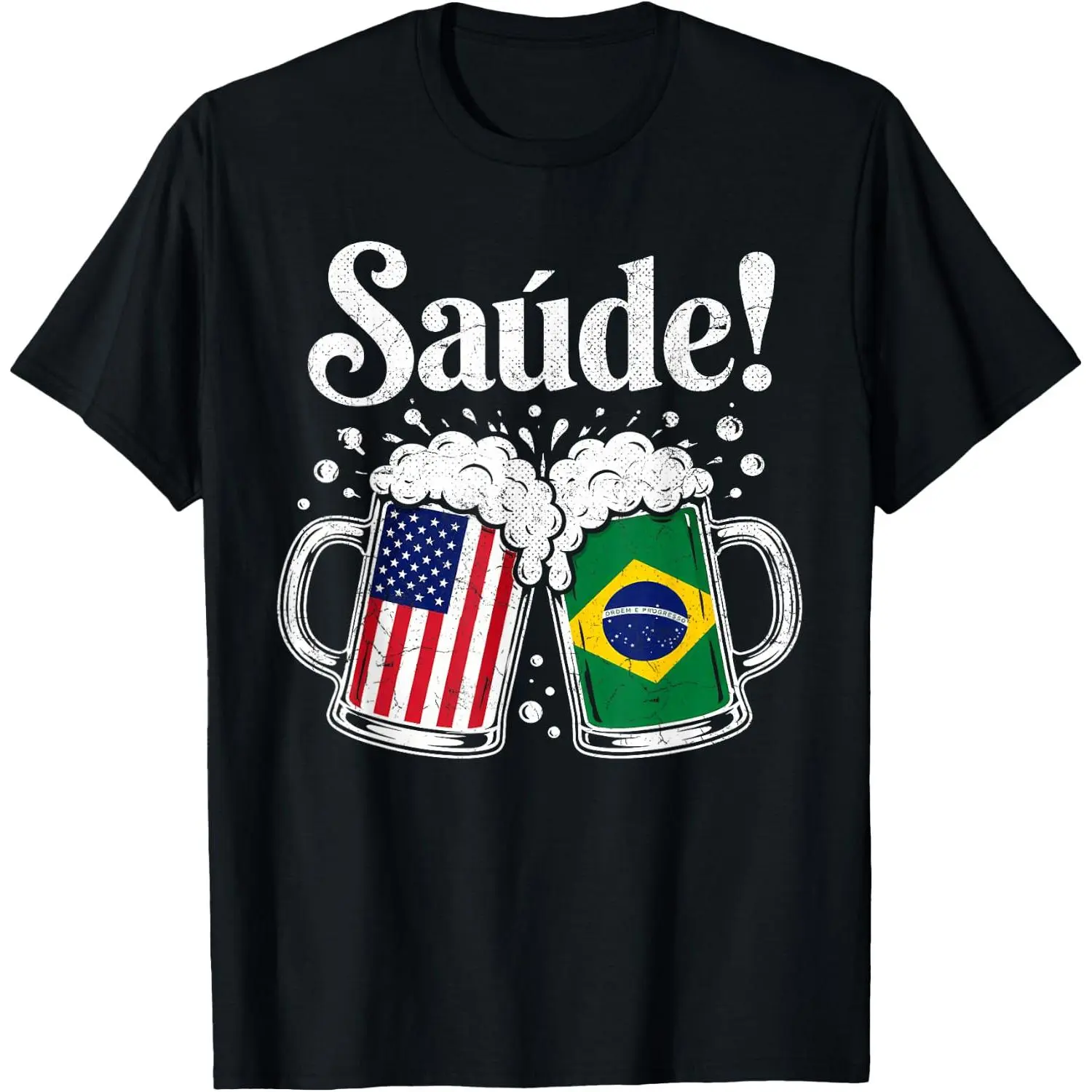 100%cotton Saude Brazilian Pride Brazil Flag Brasil Beer Drinking Men T-Shirt