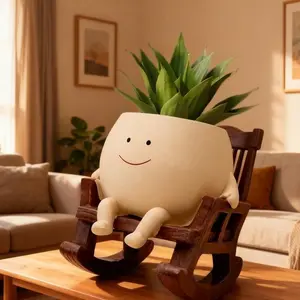 Smily Face Planter Pot,Cartoon Design Resin Pot for Indoor Plants, Cute Sit Rocking Chair Succulent Flower Pots with Drain Hole, Decorative Flower Pot for Home Office Desk, Swinging Planter