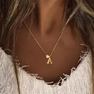 Women's Fashion Accessories Women A-Z Heart Name Necklace - Stainless Steel Gold-Plated Pendant, Chain Jewelry Necklaces, Elegant Birthday Anniversary Gift