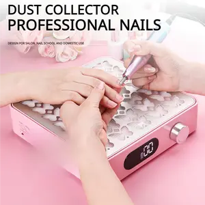 Nail Dust Vacuum, Desktop Dust Collector Pink Butterfly Mesh, Replaceable Filter, Reusable 4500rpm, High-Capacity Battery, LED Display Nail Dust Vacuum Dust Collector