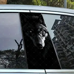 Wolf Head Car B Pillar Protection Sticker, Easy Peel & Stick, Sunproof Waterproof Scratch Resistant, Fits All Vehicles, Car Exterior Decoration