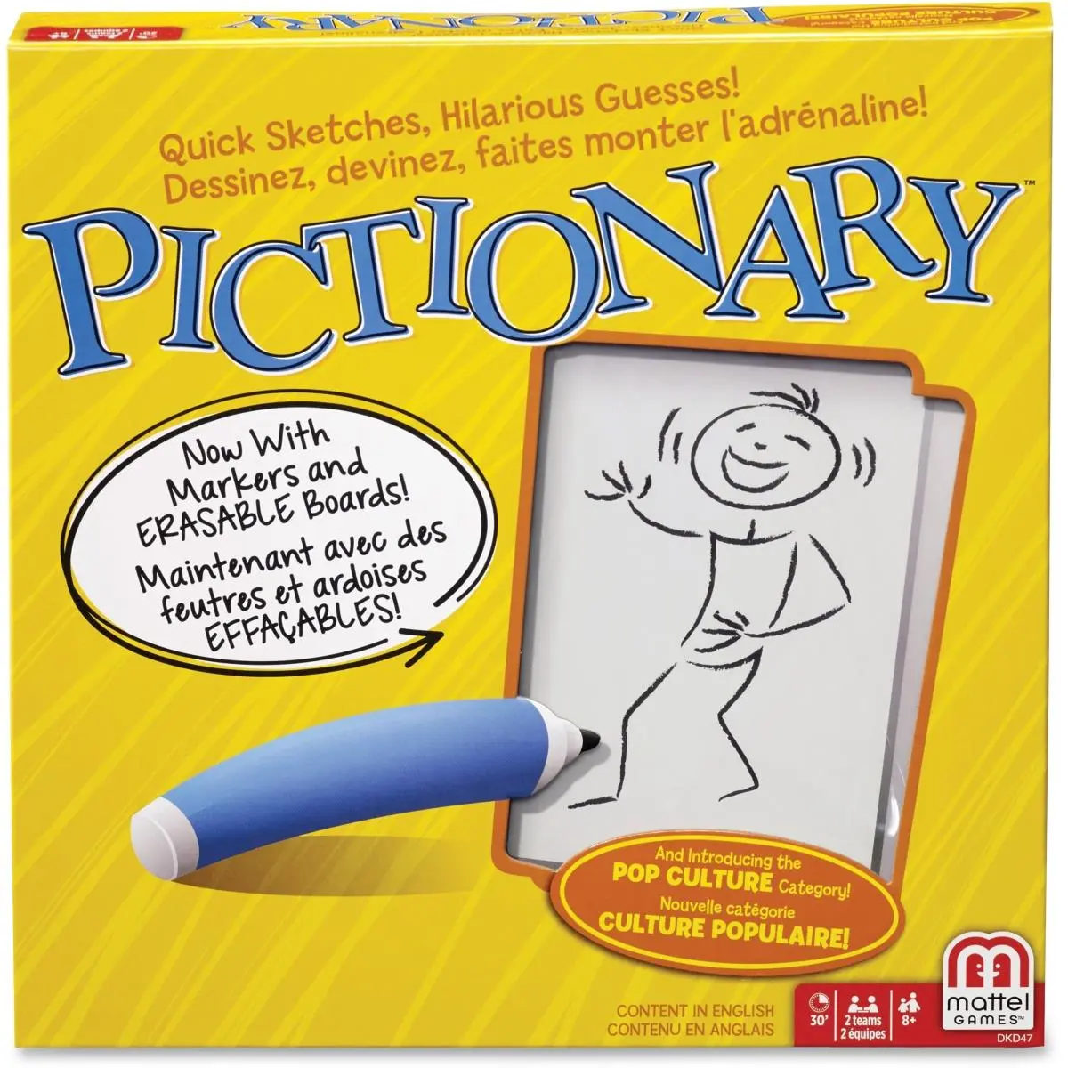 MATTEL MTTDKD47 Pictionary Family Board Game - Quick Draw Party Game with Erasable Surface, Assorted, Party Board Game