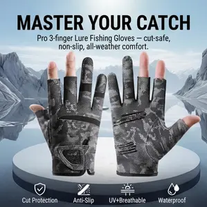 Professional three-finger outdoor fishing gloves, unisex, puncture-proof & cut-proof, non-slip, durable, breathable, sun-protective and waterproof. Ideal for angling & lure fishing.