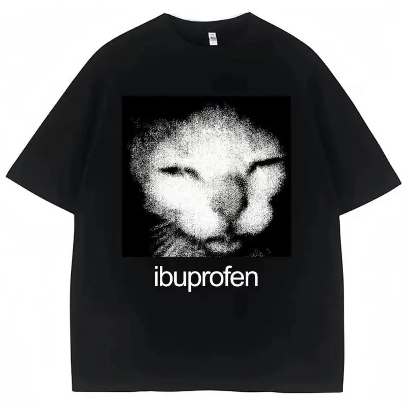 Ibuprofen Cat Meme Graphic T-Shirt | Ironic Sleepy Cat Shitpost Streetwear Tee | Soft Breathable Premium Cotton Unisex Casual Top | Funny Alt Grunge Aesthetic Shirt | Relatable Tired Kitty Daily Wear Viral TikTok Gift Idea