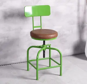 Home Kitchen Stool, Industrial Counter Stool,PU Leather Seat Height Adjustable Swivel Bar Stools Vintage Home Design with Backrest Green