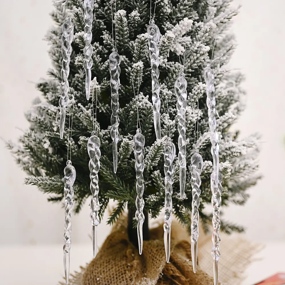 12-Piece Acrylic Crystal Ice Cube Decorations, Artistic Hanging Ornaments for Christmas Trees, Weddings & Festive Decor, No Batteries Needed