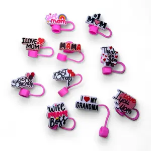 Stylish Pink Mom Mommy Mama Grandma Straw Topper Ornaments for Cups and Tumblers Drinkware