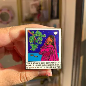 Handmade Desi Polaroid Enamel Pin with Magnolia backing card / self love and affirmation for brown women / Heeramandi-inspired