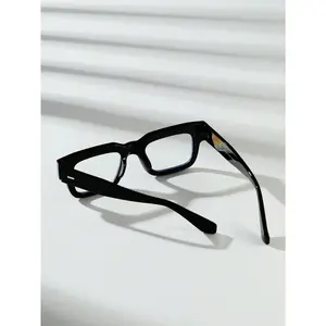 1pc Men's Thick Frame Retro Classic Japanese And Korean Style Selfie Square Optical Glasses With Acetate Frame (With Eyeglass Cord), Suitable For Blocking For Reading And Computer Games Clear Glasses Accessories